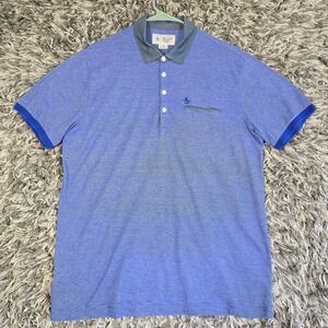 Penguin Munsingwear Polo Shirt Mens Large Blue Chambray Collar Pocket Casual